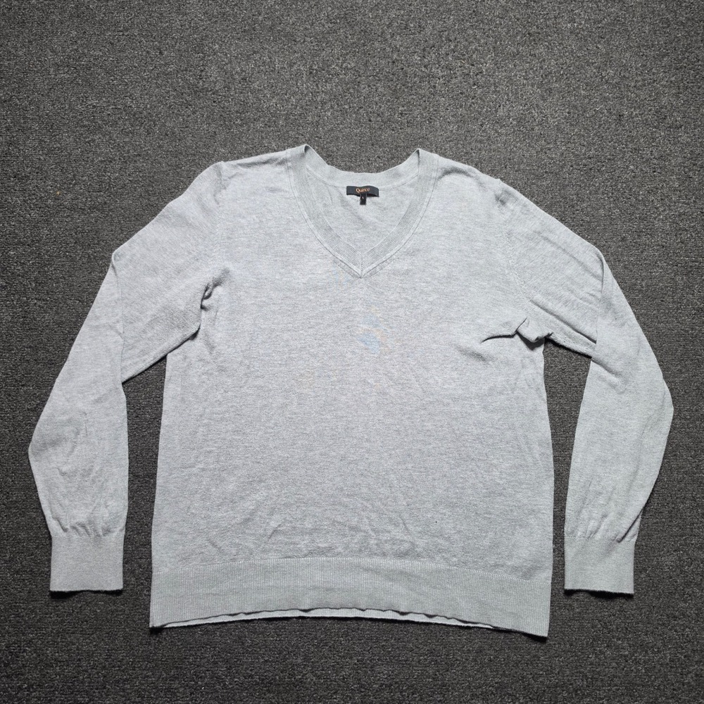 Quince V-Neck Sweater Heather Grey Womens Large Cotton Cashmere Blend Casual Top